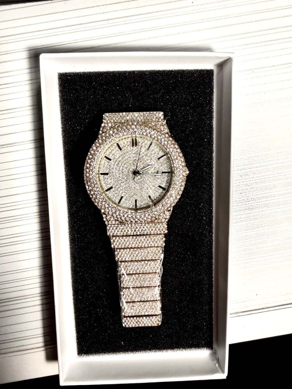 Luxury Iced Out Watch Gold Bling Analog Quartz Timepiece
